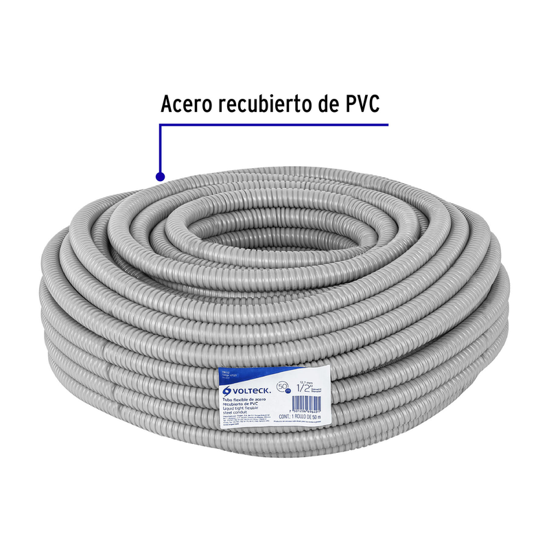 Tubo flexible recubierto de pvc 1/2", rollo 50 m, Volteck