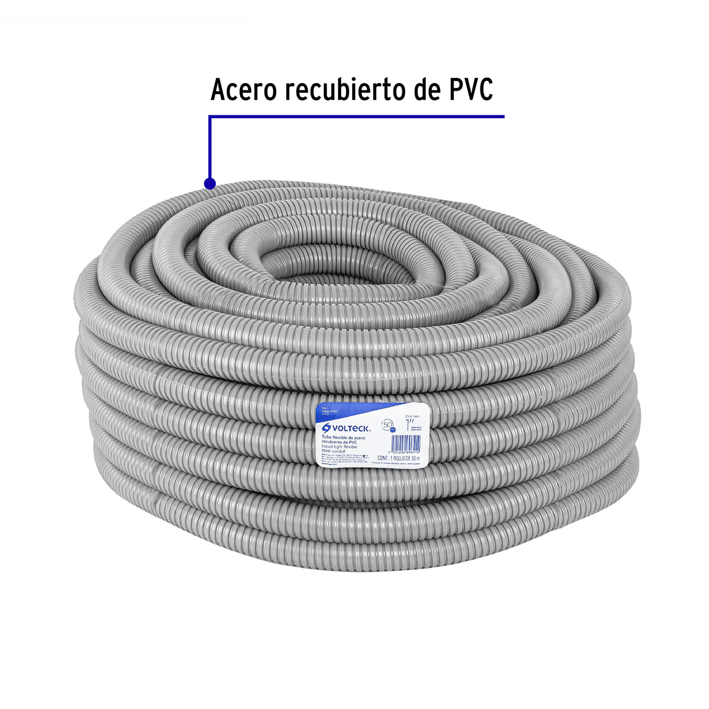 Tubo flexible recubierto de pvc 1", rollo 50 m, Volteck