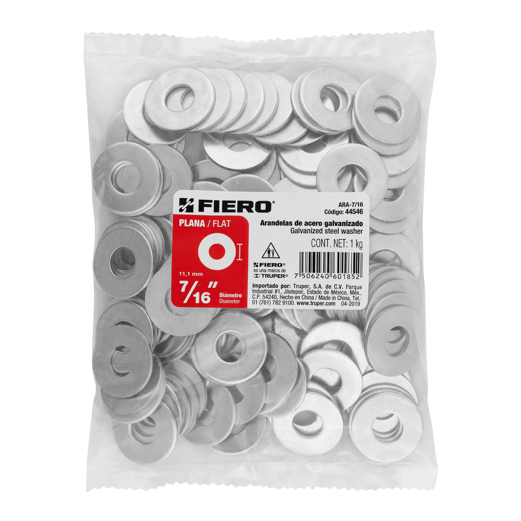 Arandela de acero galvanizado de 7/16", bolsa de 1 kg