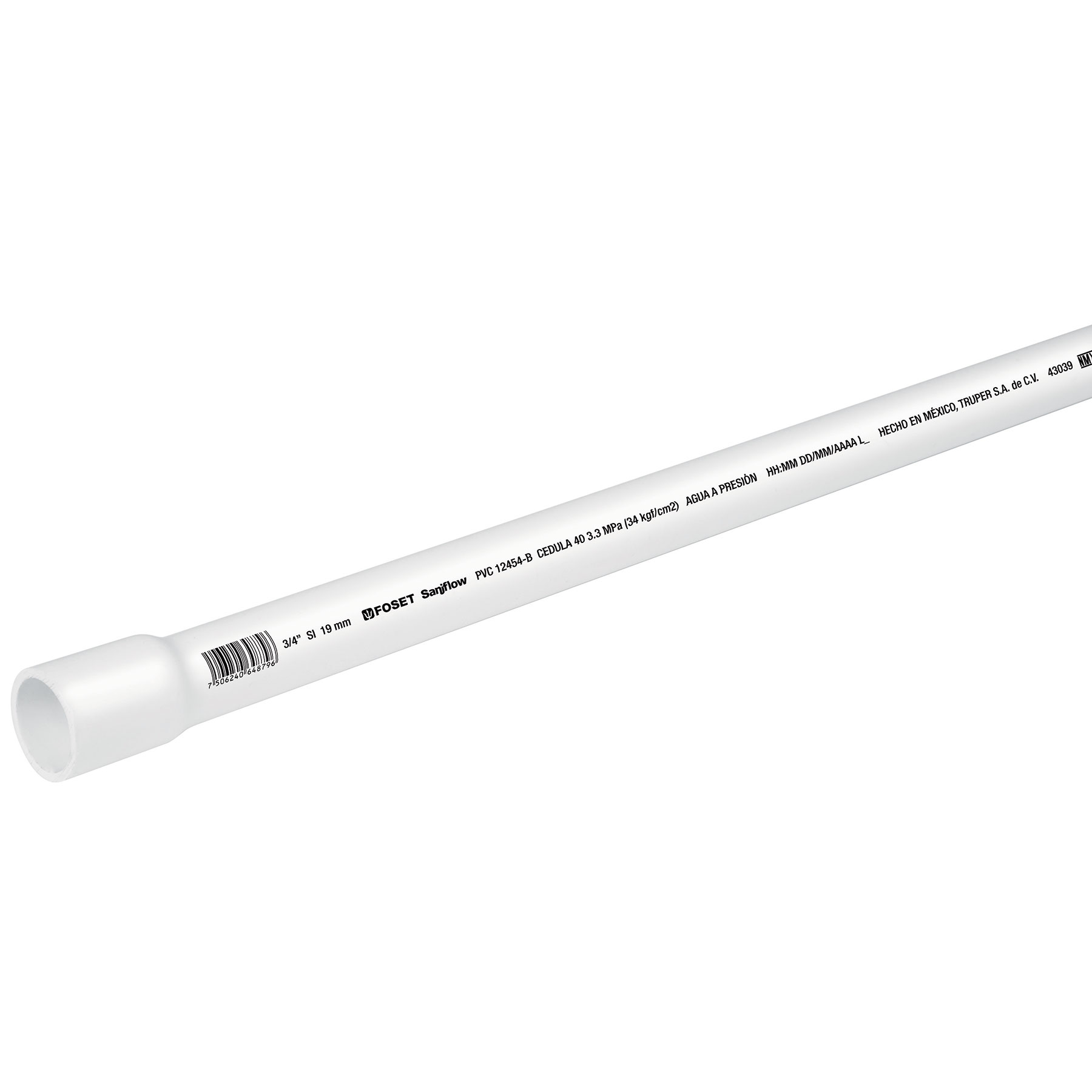 Tubo de PVC hidráulico cédula 40, 3/4", tramo 3m