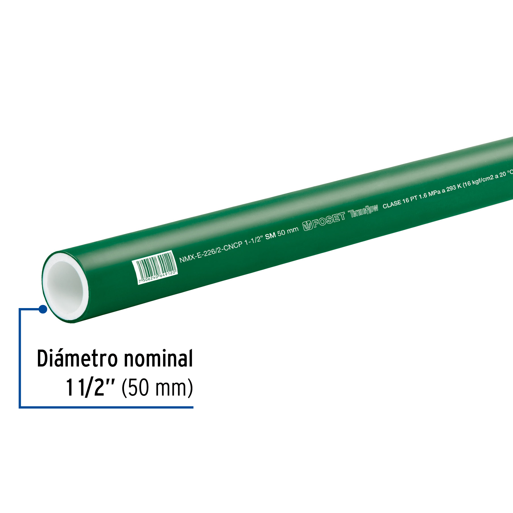Tubo de PPR, 50mm 1-1/2" X 4m