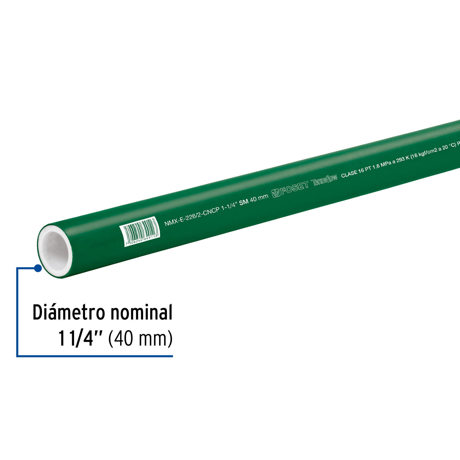Tubo de PPR, 40mm 1-1/4" X 4m