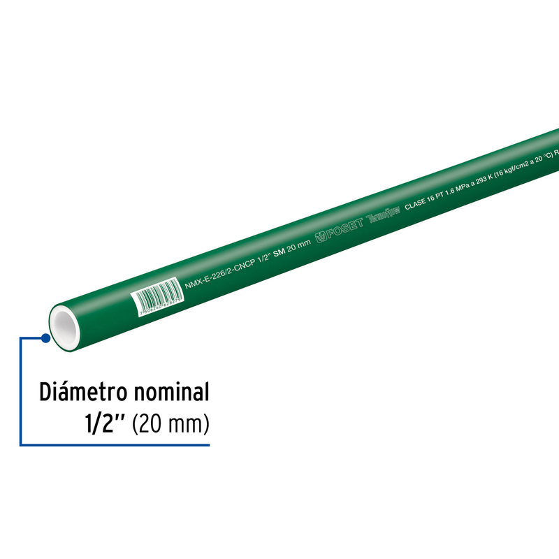 Tubo de PPR, 20mm, 1/2" x 4mts