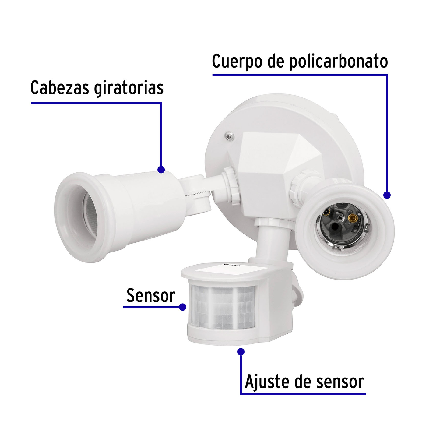 Arbotante blanco con sensor de movimiento, 2XE26, Max. 300 W