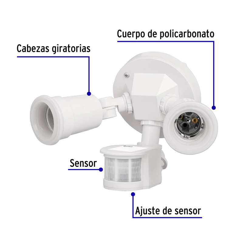 Arbotante blanco con sensor de movimiento, 2XE26, Max. 300 W