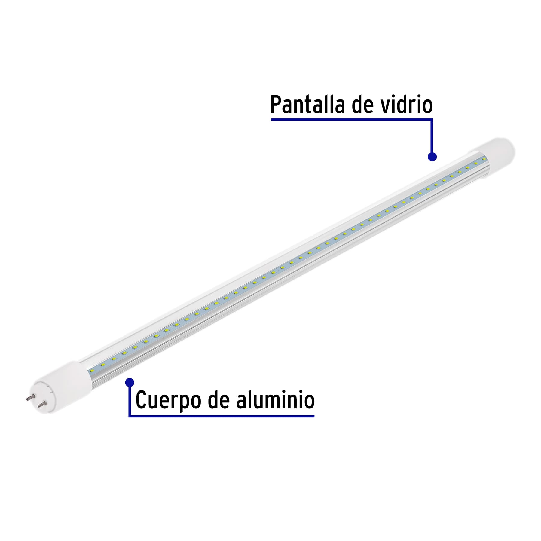 Tubo de LED T8, pantalla vidrio, base G13, 9 W, 60 cm