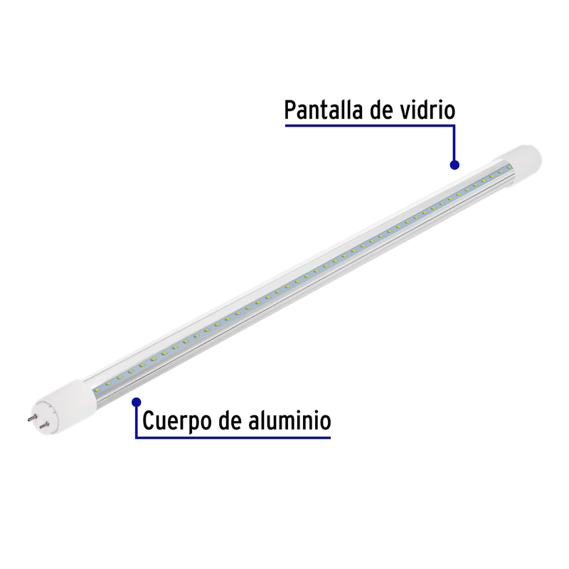 Tubo de LED T8, pantalla vidrio, base G13, 9 W, 60 cm