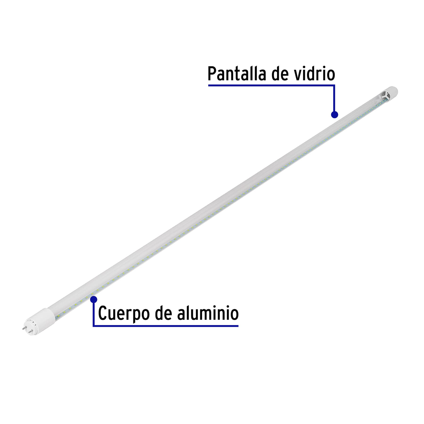 Tubo de LED T8, pantalla de vidrio, base G13, 18 W, 1.2 m