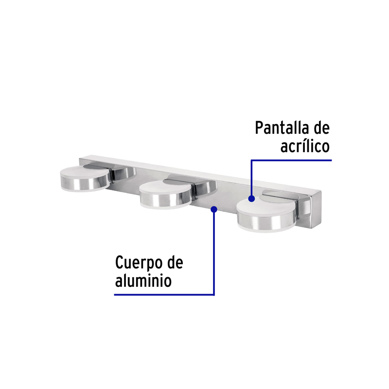 Arbotante decorativo, triple, cromado, 9 W, LED