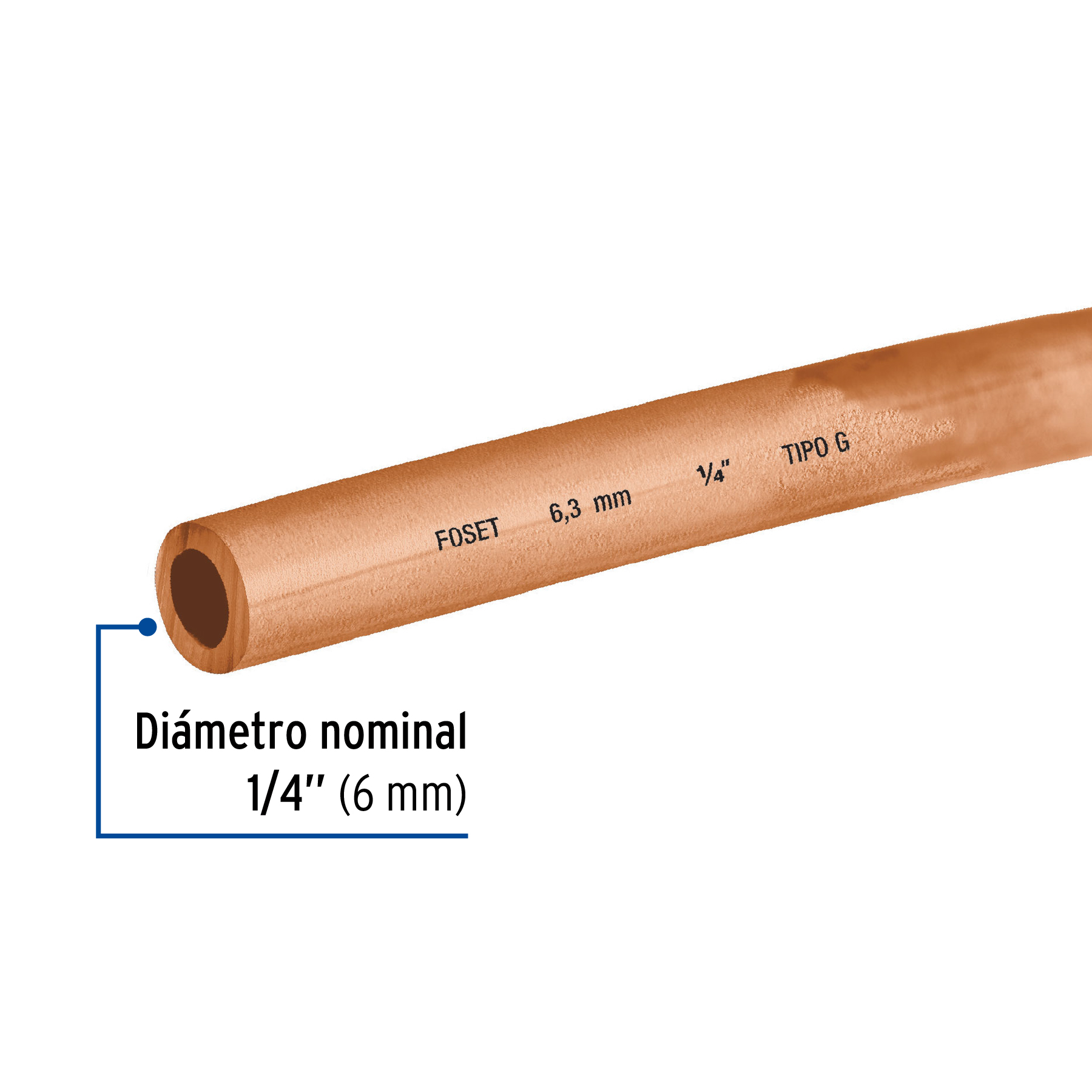 Tubo de cobre flexible, 1/4", rollo de 15 metros