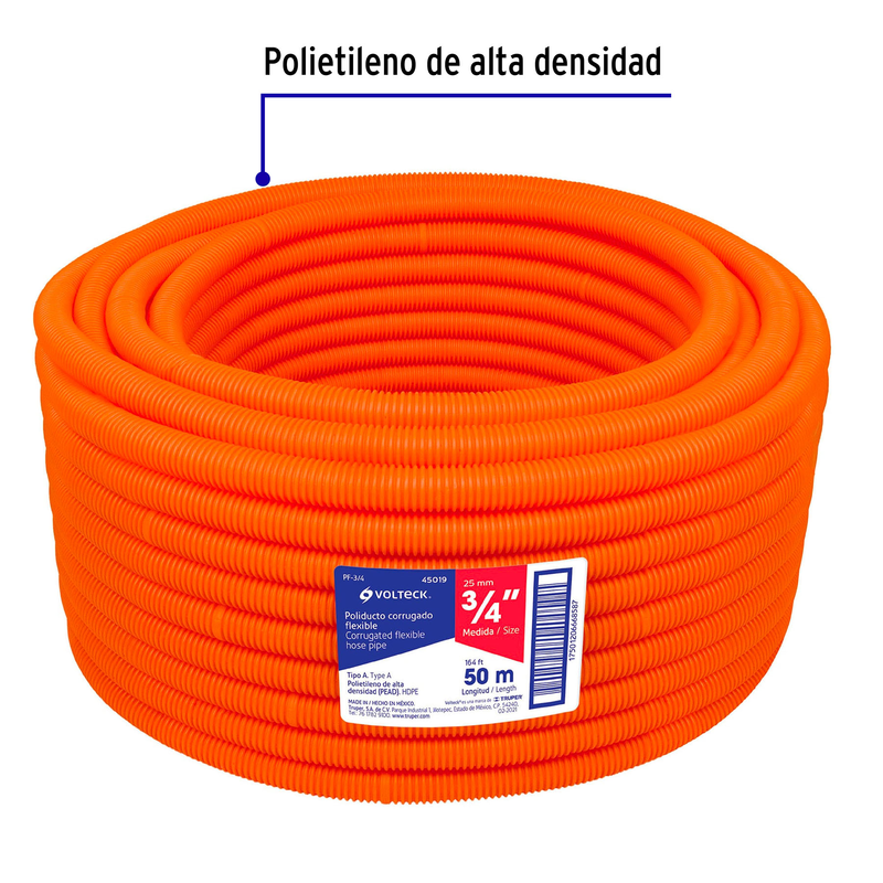Tubo corrugado flexible, 3/4", rollo 50 m, Volteck