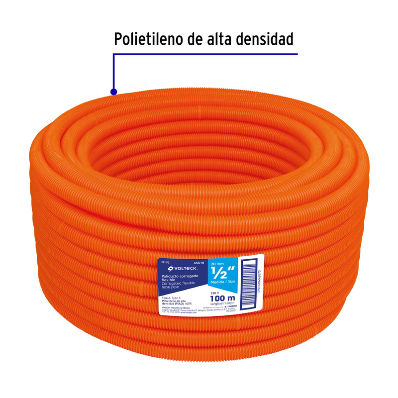Tubo corrugado flexible, 1/2", rollo 100 m, Volteck