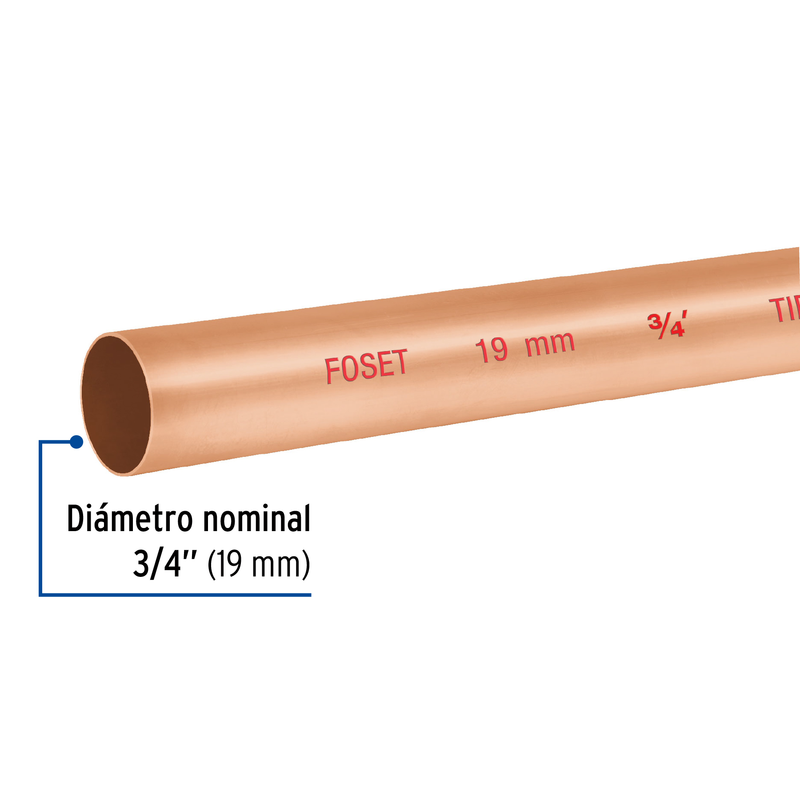 Tubo cobre tipo "N", 3/4", 3 metros