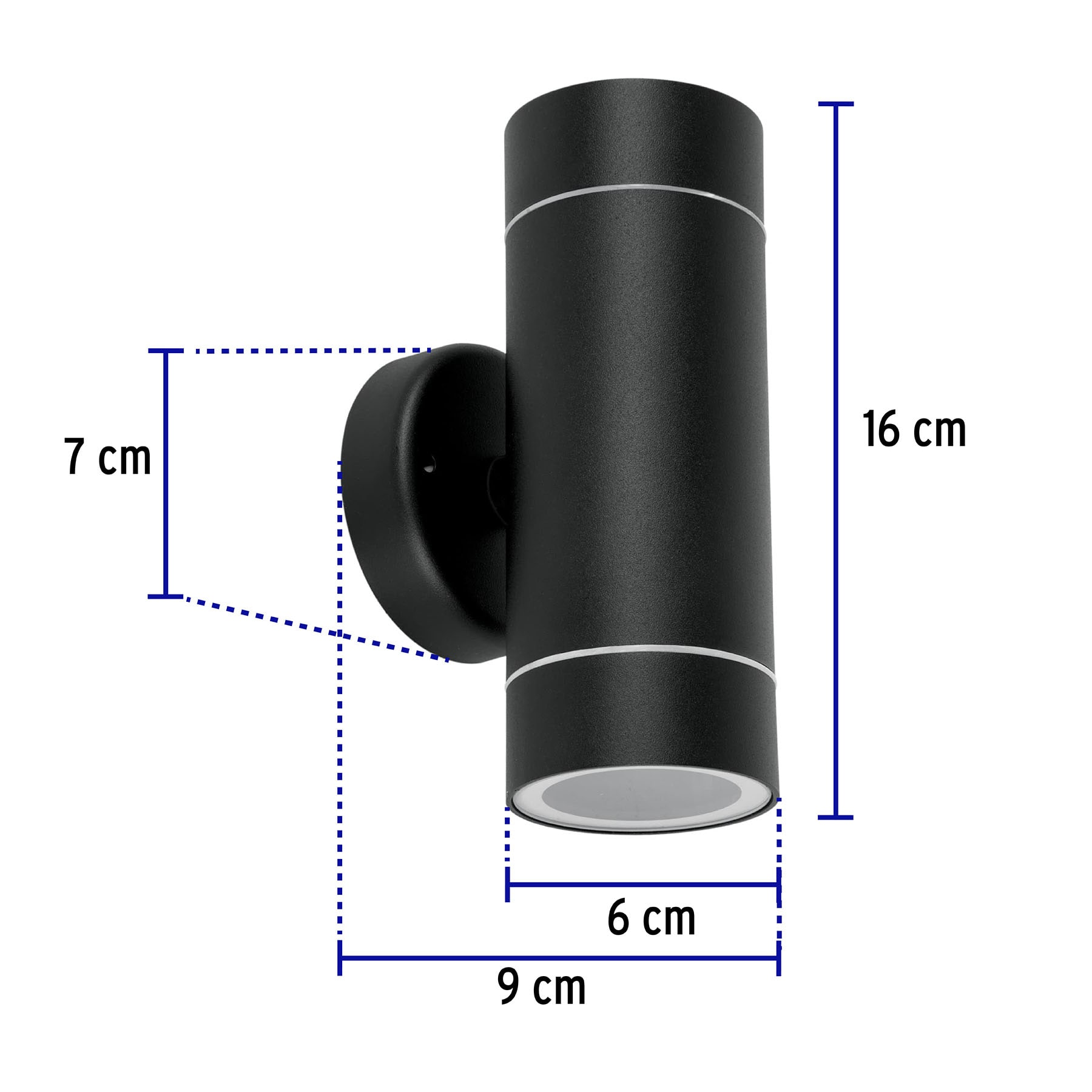 Arbotante exterior, cilíndrico, spot, 2xMR16GU10, negro