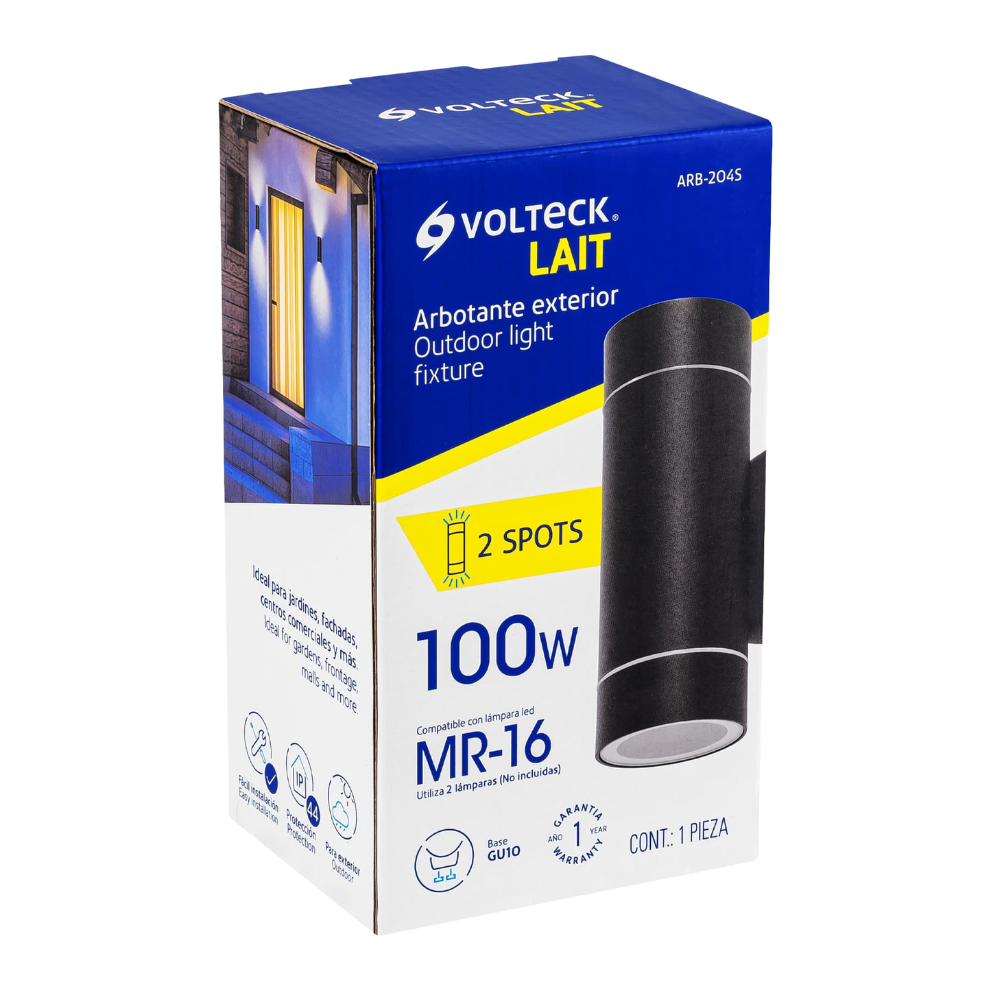 Arbotante exterior, cilíndrico, spot, 2xMR16GU10, negro