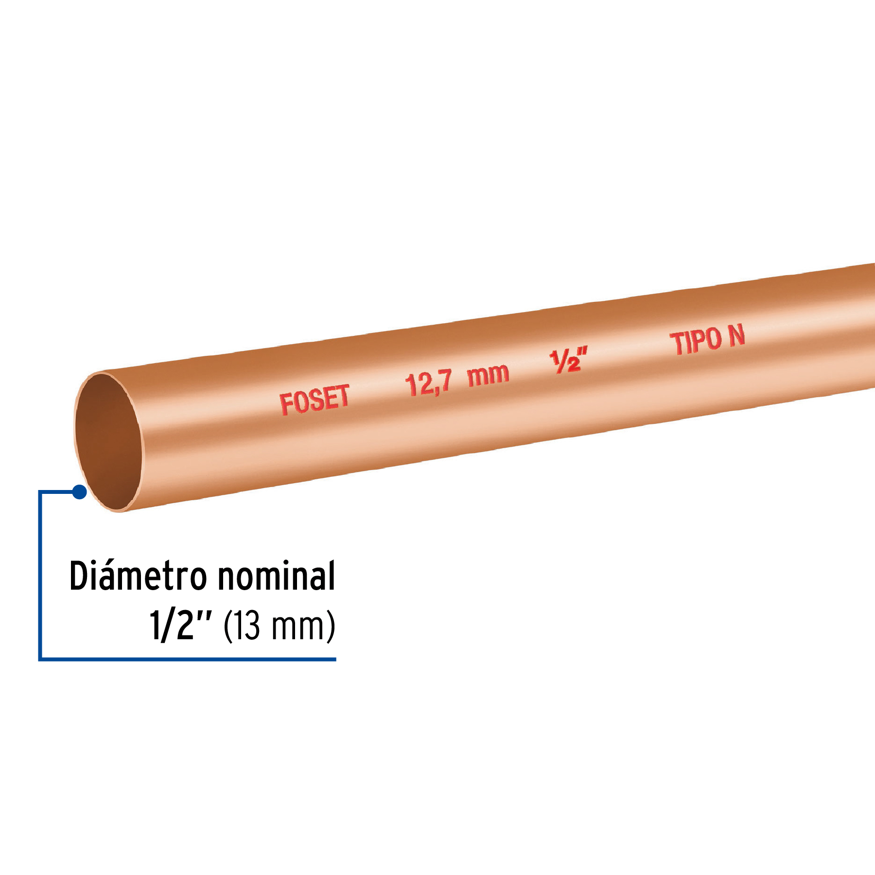 Tubo cobre tipo "N", 1/2", 3 metros