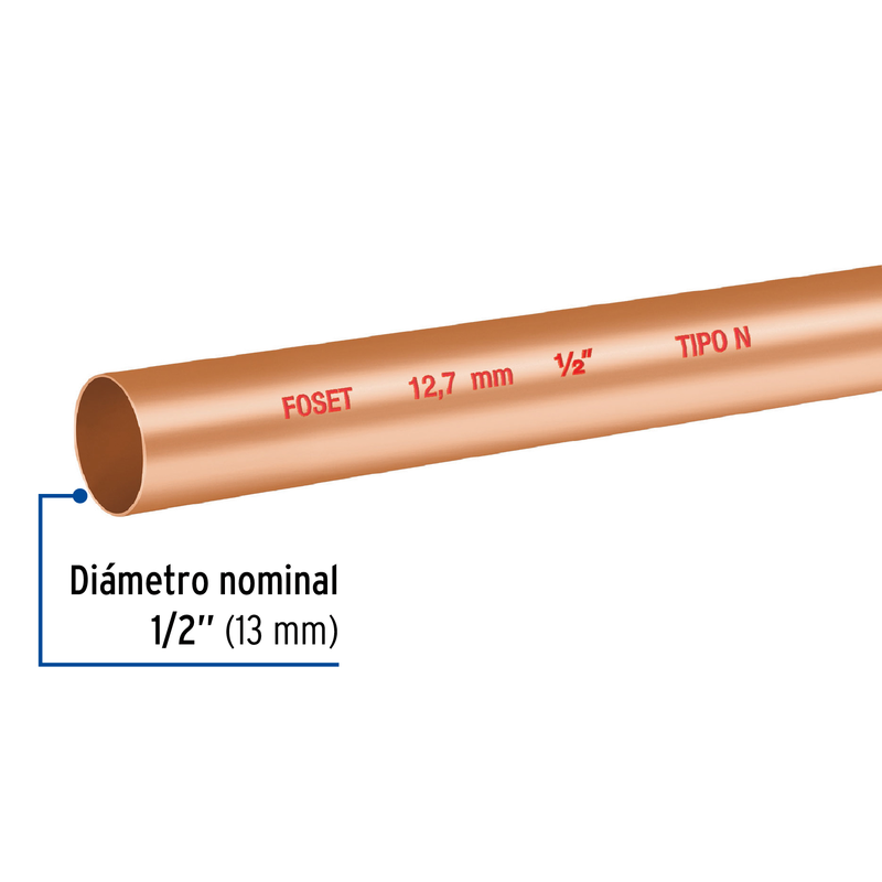 Tubo cobre tipo "N", 1/2", 3 metros