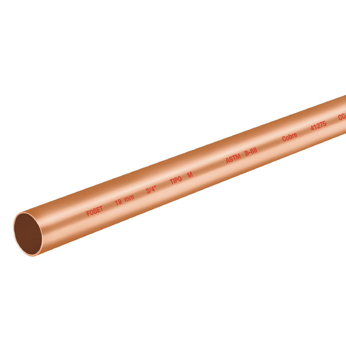 Tubo cobre tipo "M", 3/4", 3 metros
