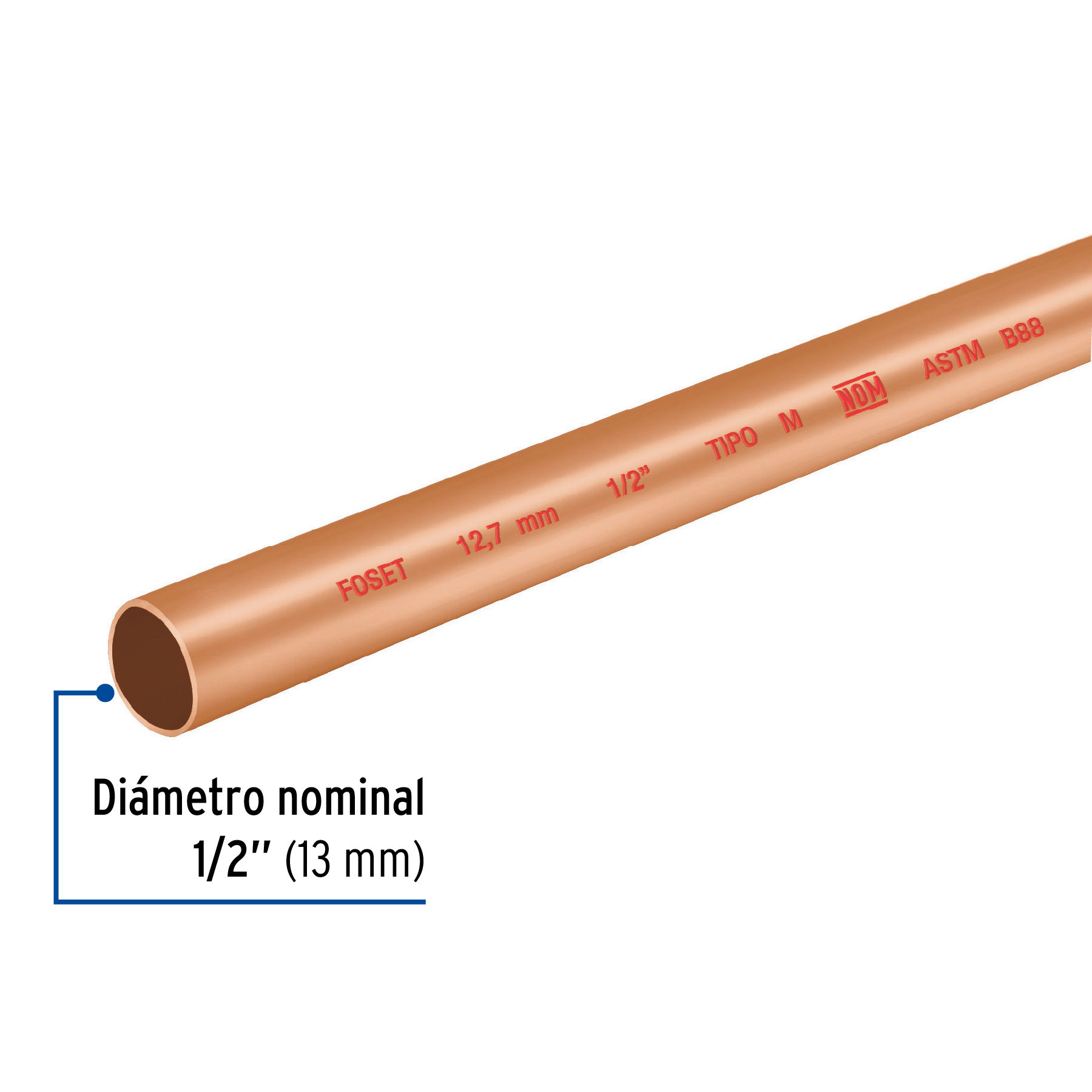 Tubo cobre tipo "M", 1/2", 3 metros