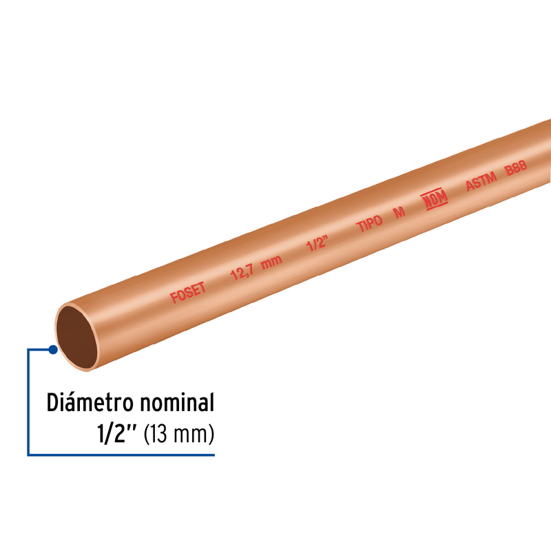 Tubo cobre tipo "M", 1/2", 3 metros