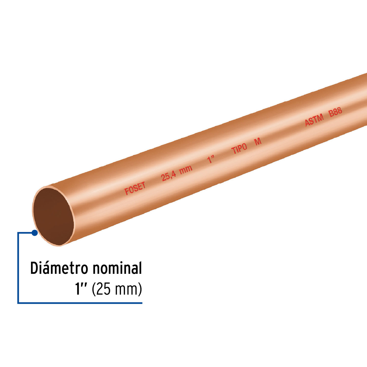 Tubo cobre tipo "M", 1", 3 metros