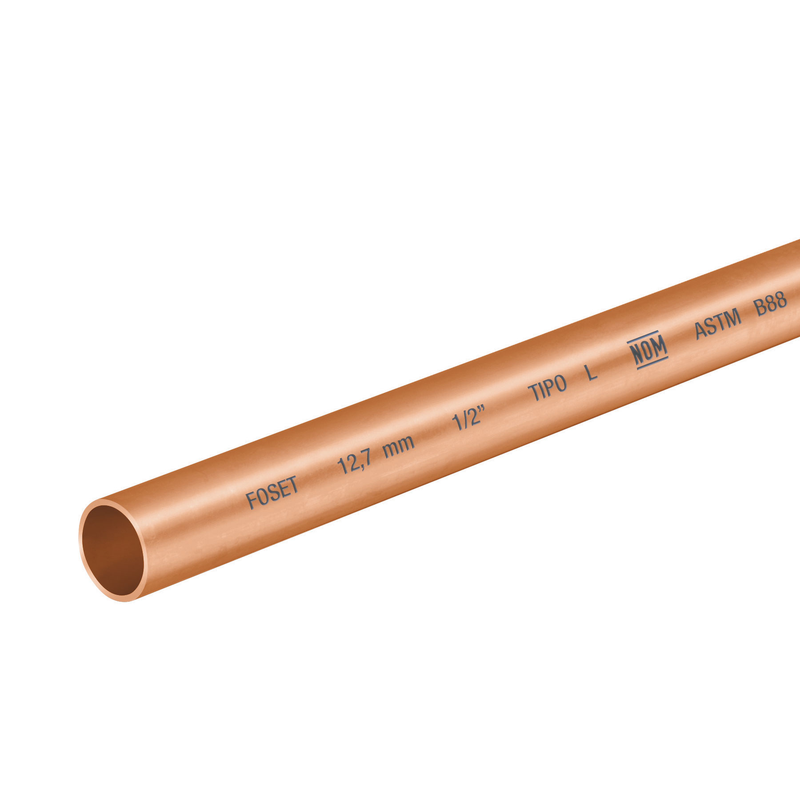 Tubo cobre tipo "L", 1/2", 3 metros