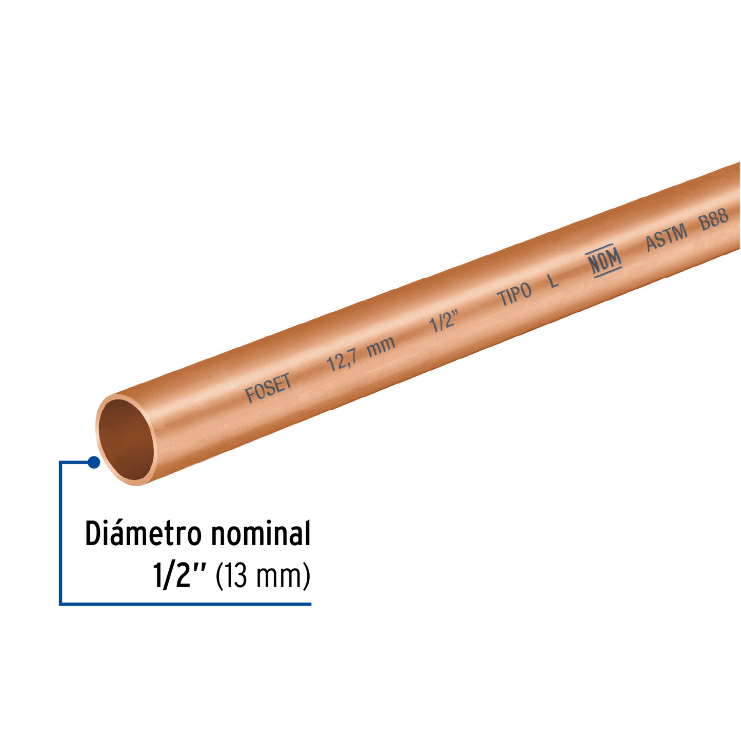 Tubo cobre tipo "L", 1/2", 3 metros