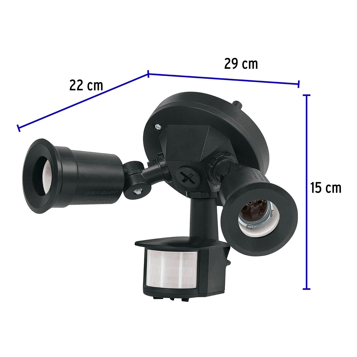 Arbotante negro con sensor de movimiento, 2XE26, Max. 300 W