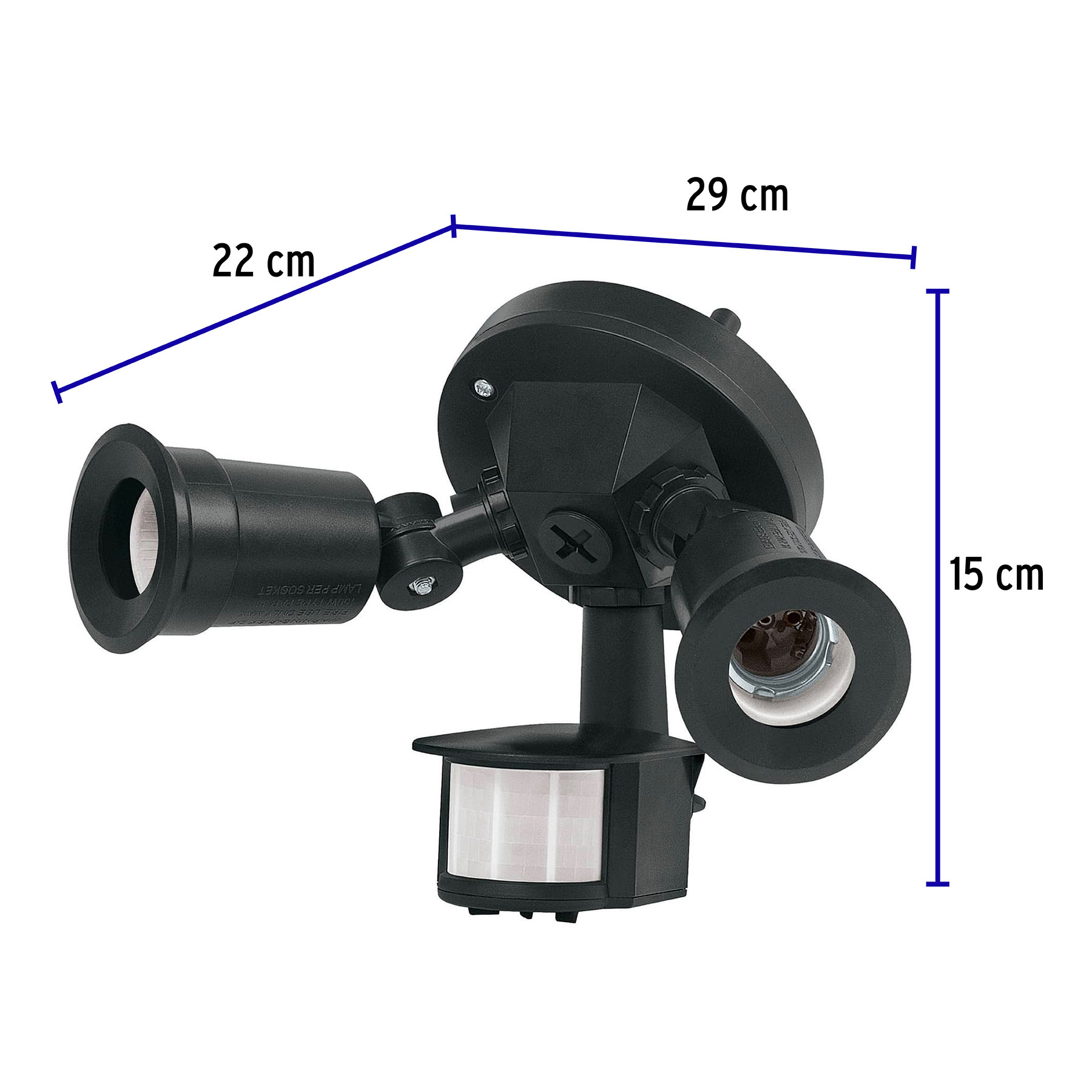 Arbotante negro con sensor de movimiento, 2XE26, Max. 300 W
