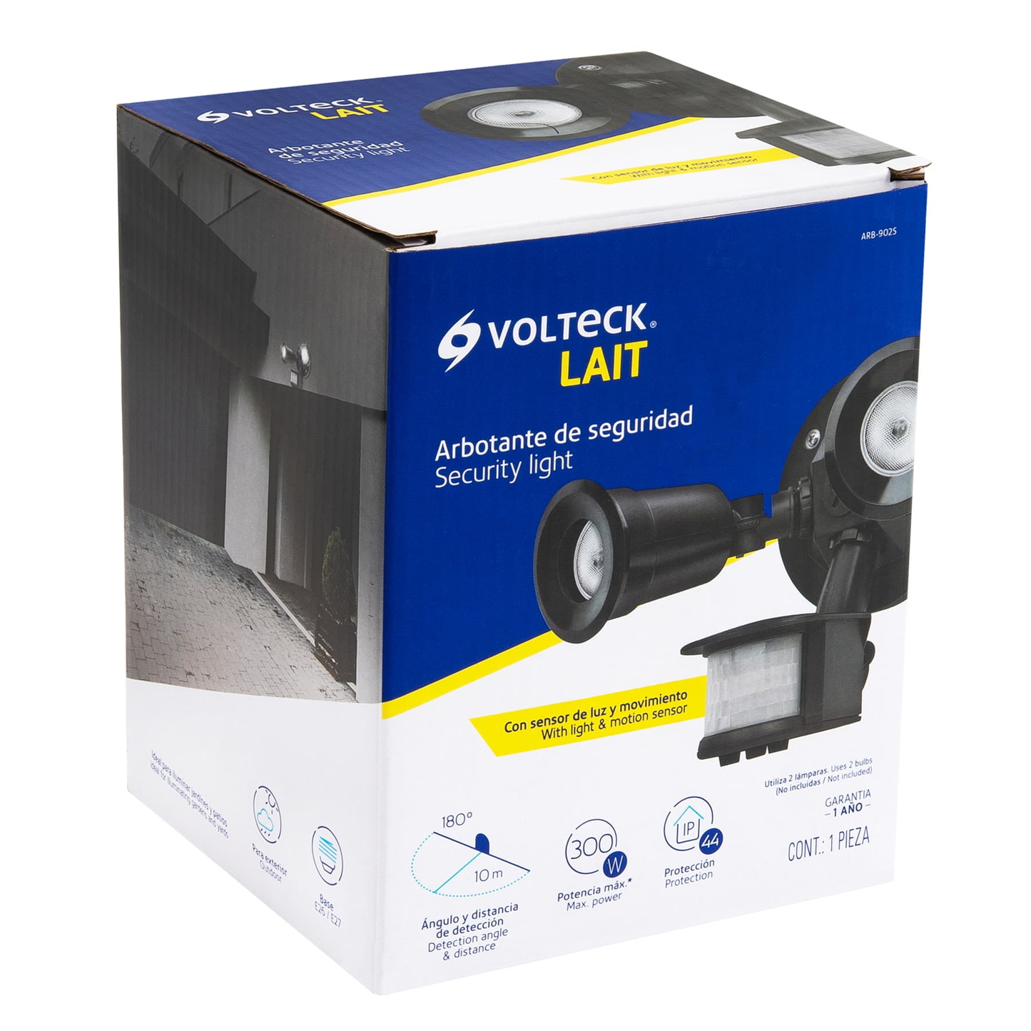 Arbotante negro con sensor de movimiento, 2XE26, Max. 300 W