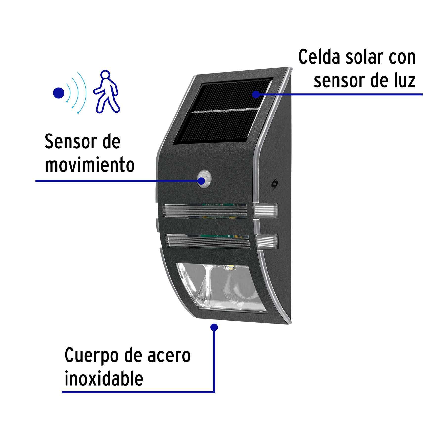 Arbotante solar con sensor de movimiento, 2 LED