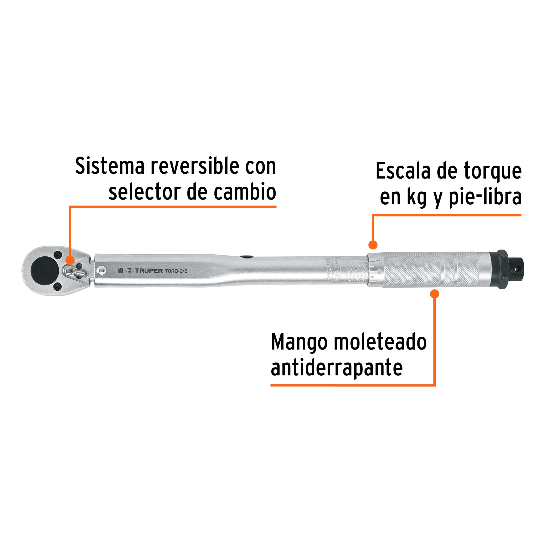 Torquímetro de trueno, dos lecturas, para dados cuadro 3/8"