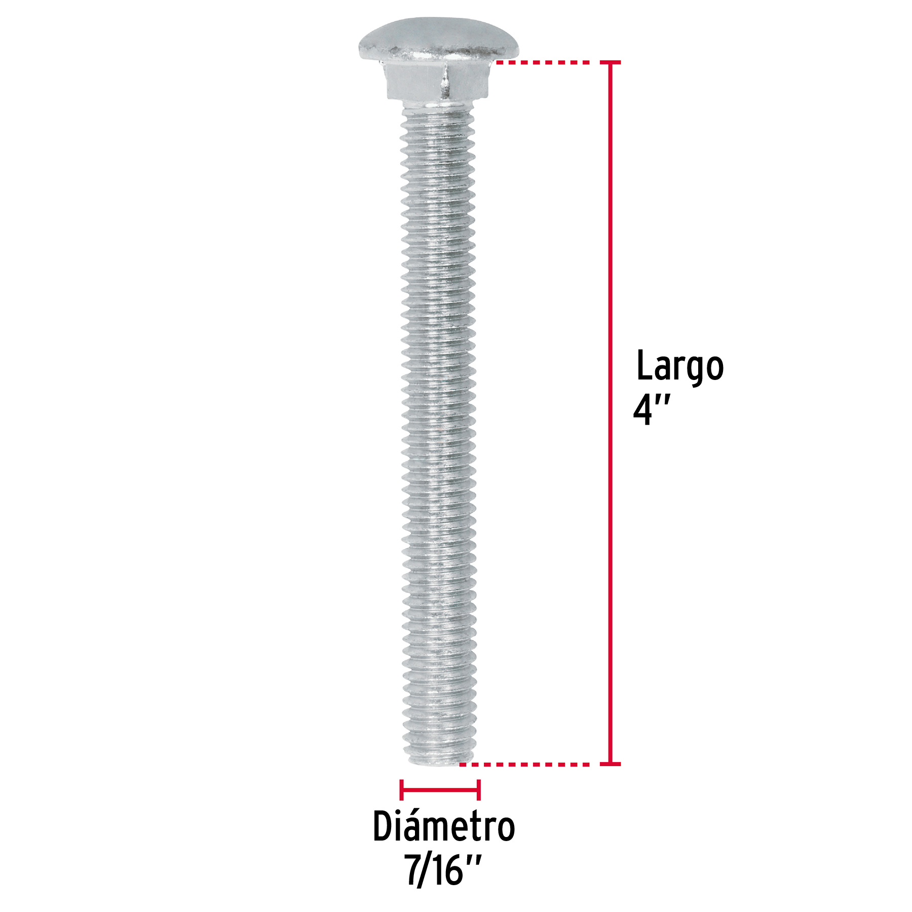 Tornillo tipo coche, galvanizado, 7/16 X 4", 20 piezas