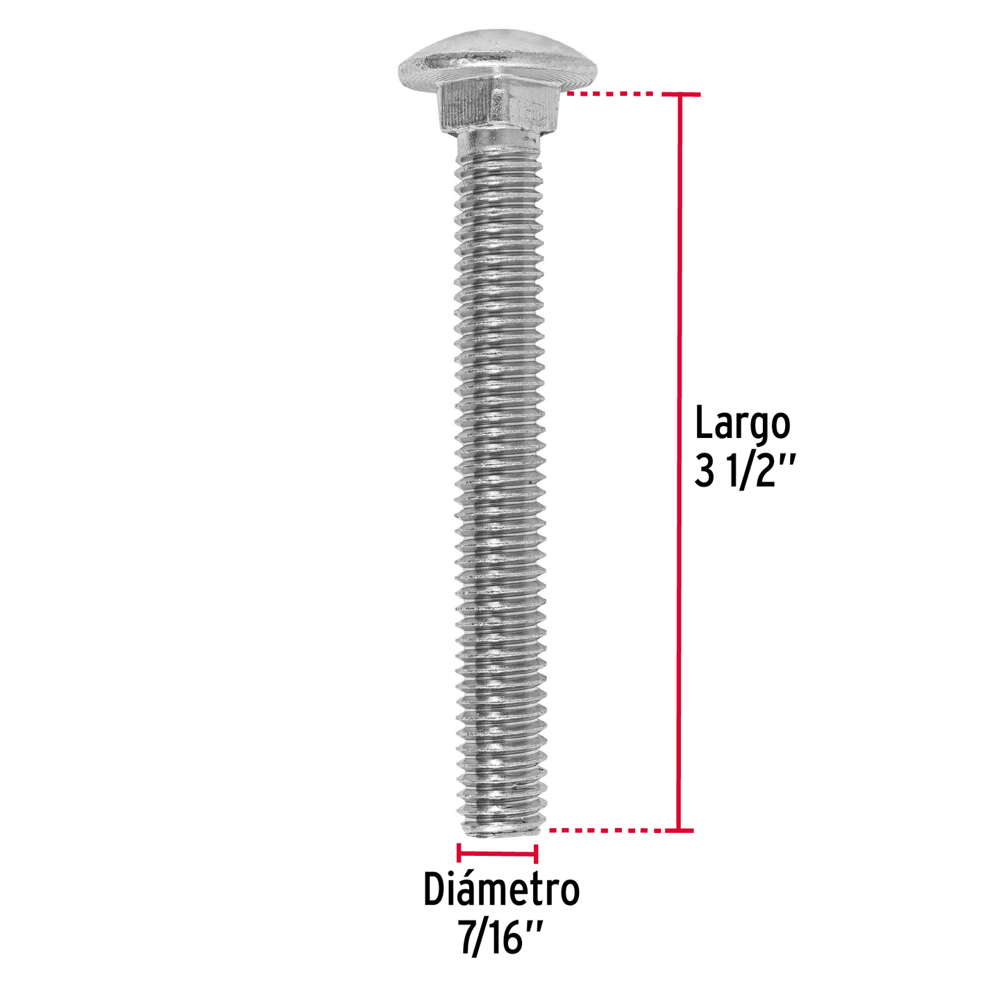 Tornillo tipo coche, galvanizado, 7/16 X 3-1/2", 20 piezas