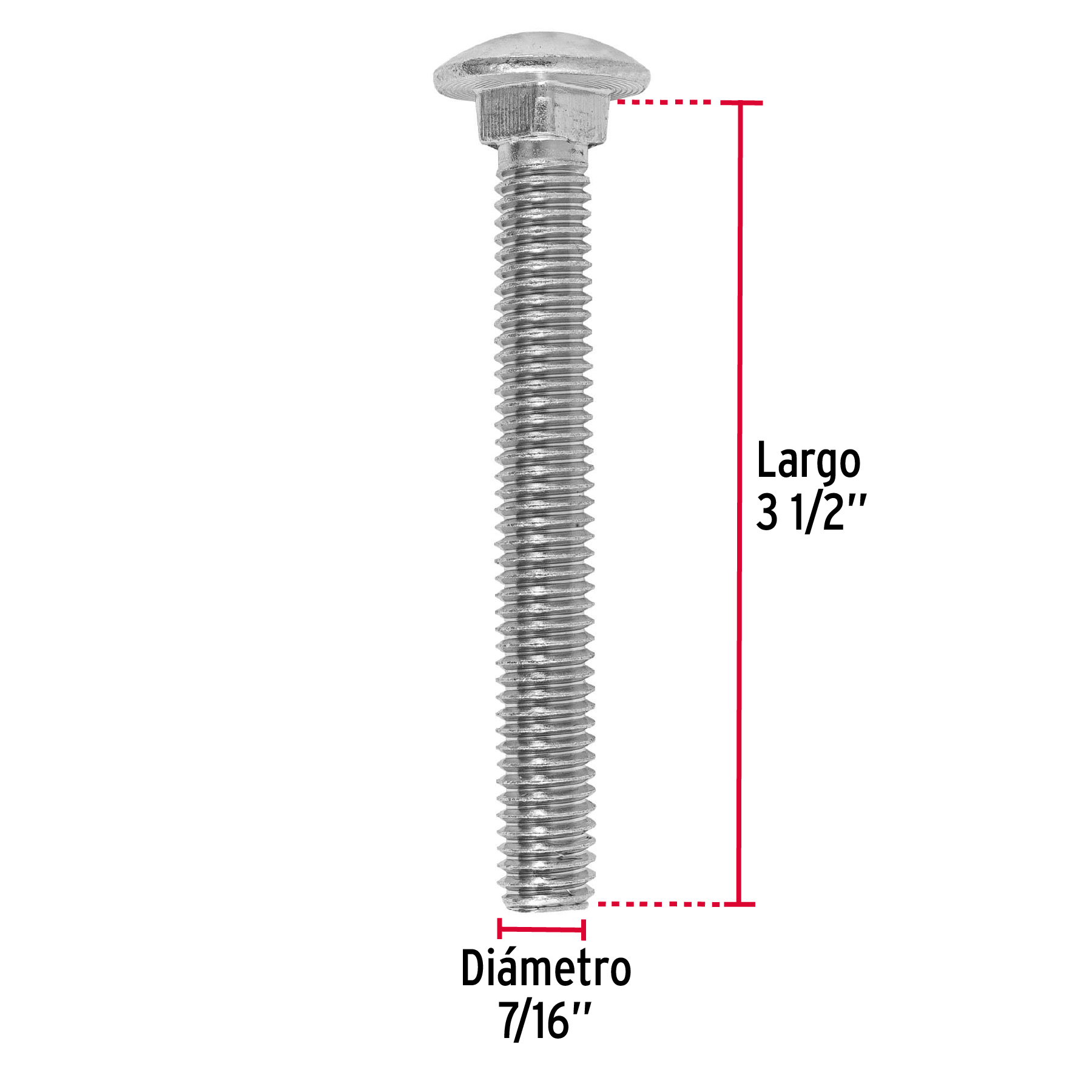 Tornillo tipo coche, galvanizado, 7/16 X 3-1/2", 20 piezas