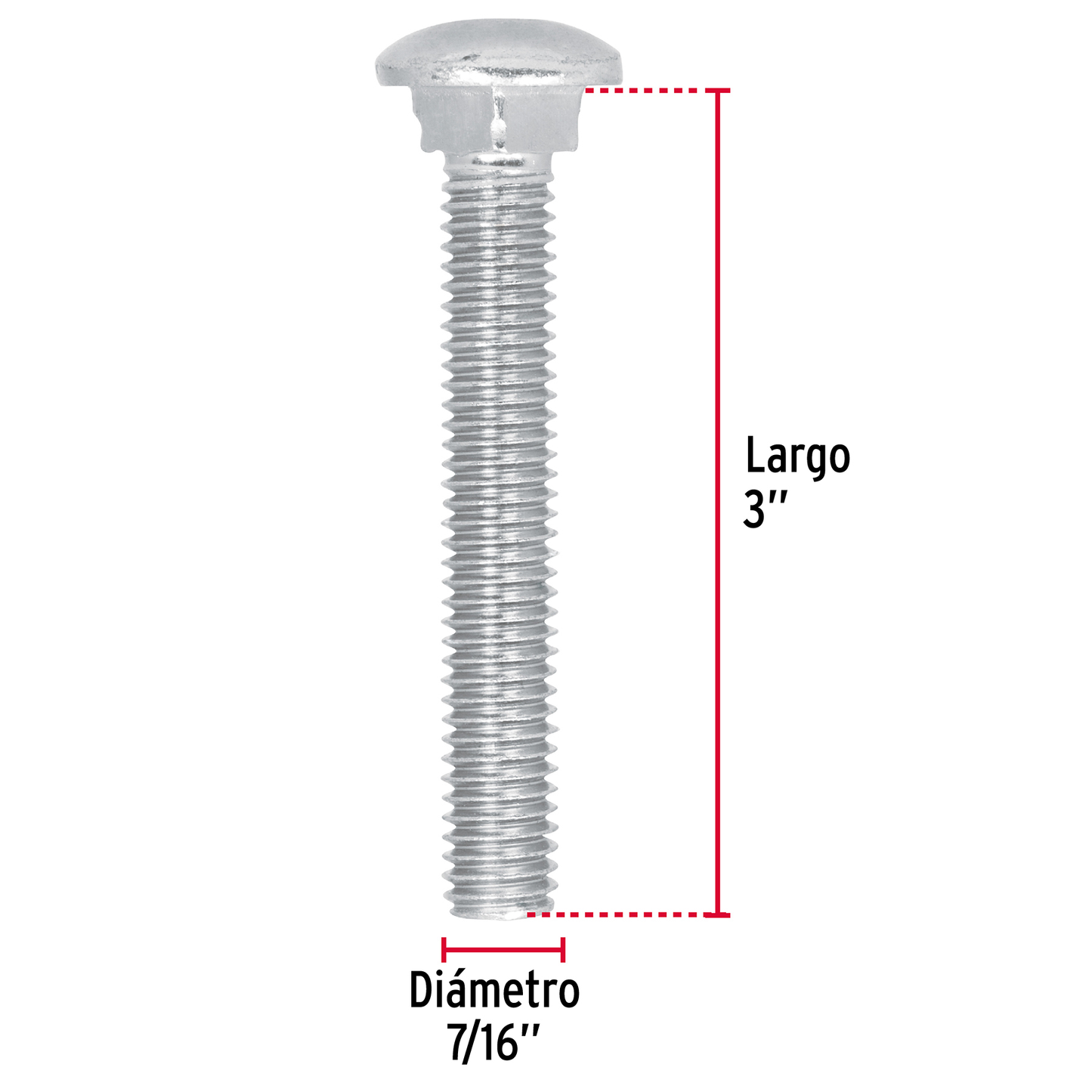 Tornillo tipo coche, galvanizado, 7/16 X 3", 30 piezas