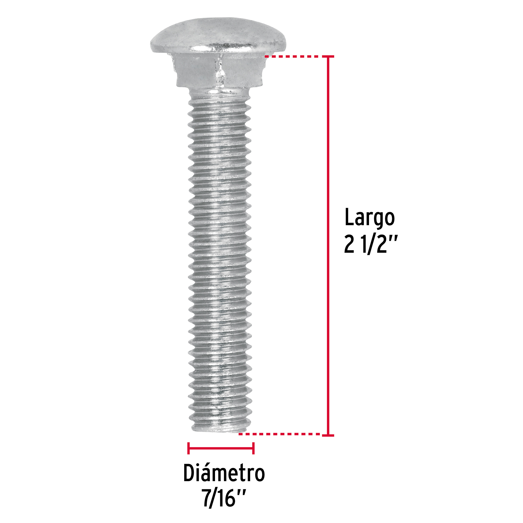 Tornillo tipo coche, galvanizado, 7/16 X 2-1/2", 30 piezas