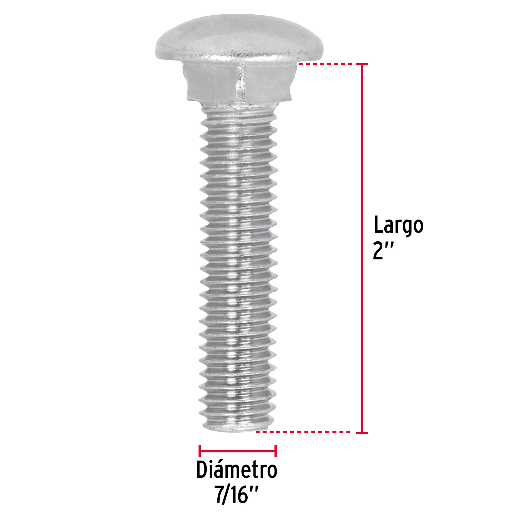 Tornillo tipo coche, galvanizado, 7/16 X 2", 40 piezas