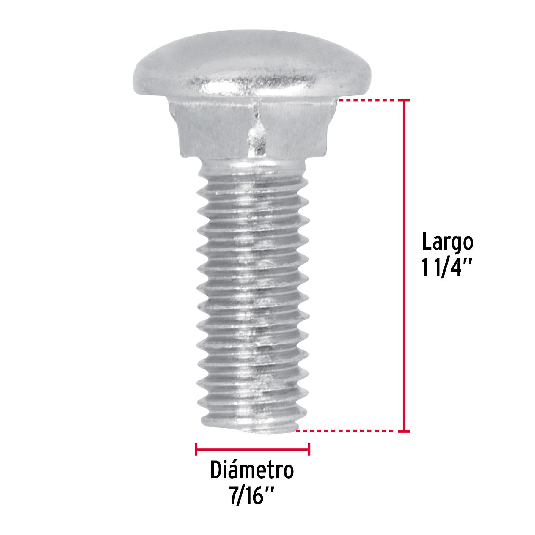 Tornillo tipo coche, galvanizado, 7/16 X 1-1/4", 50 piezas