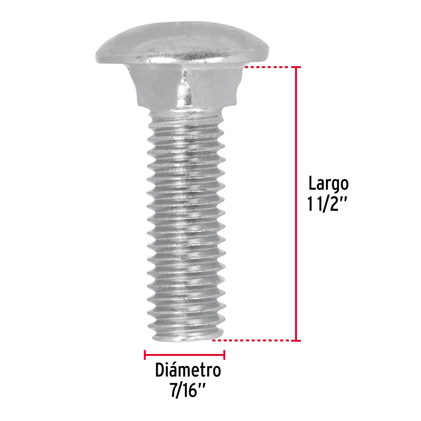 Tornillo tipo coche, galvanizado, 7/16 X 1-1/2", 50 piezas