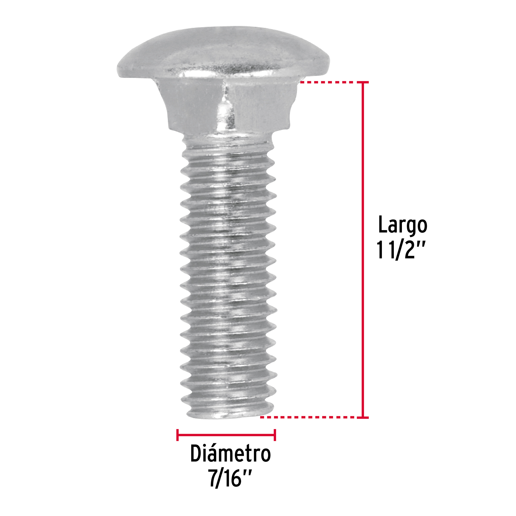 Tornillo tipo coche, galvanizado, 7/16 X 1-1/2", 50 piezas