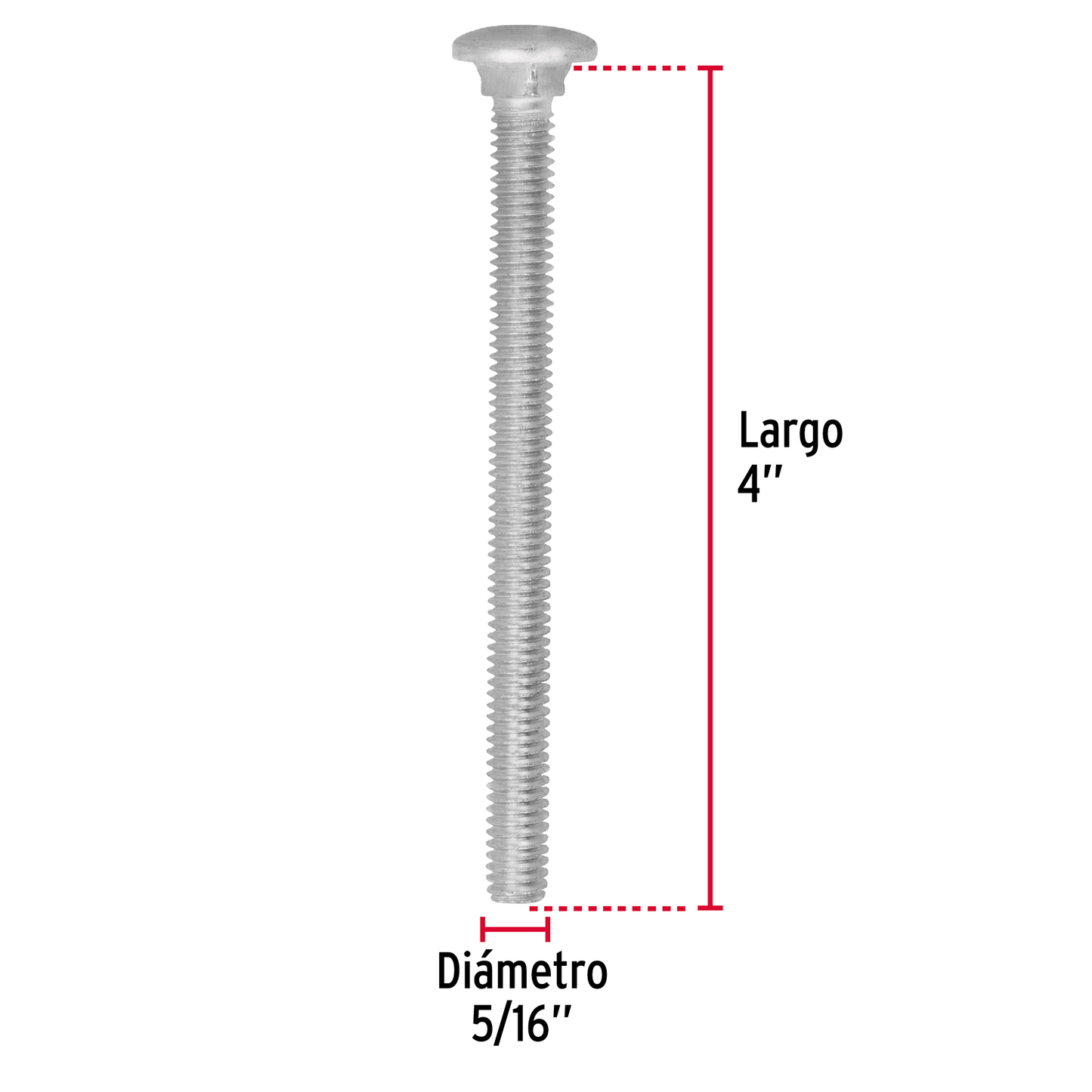 Tornillo tipo coche, galvanizado, 5/16 X 4", 50 piezas