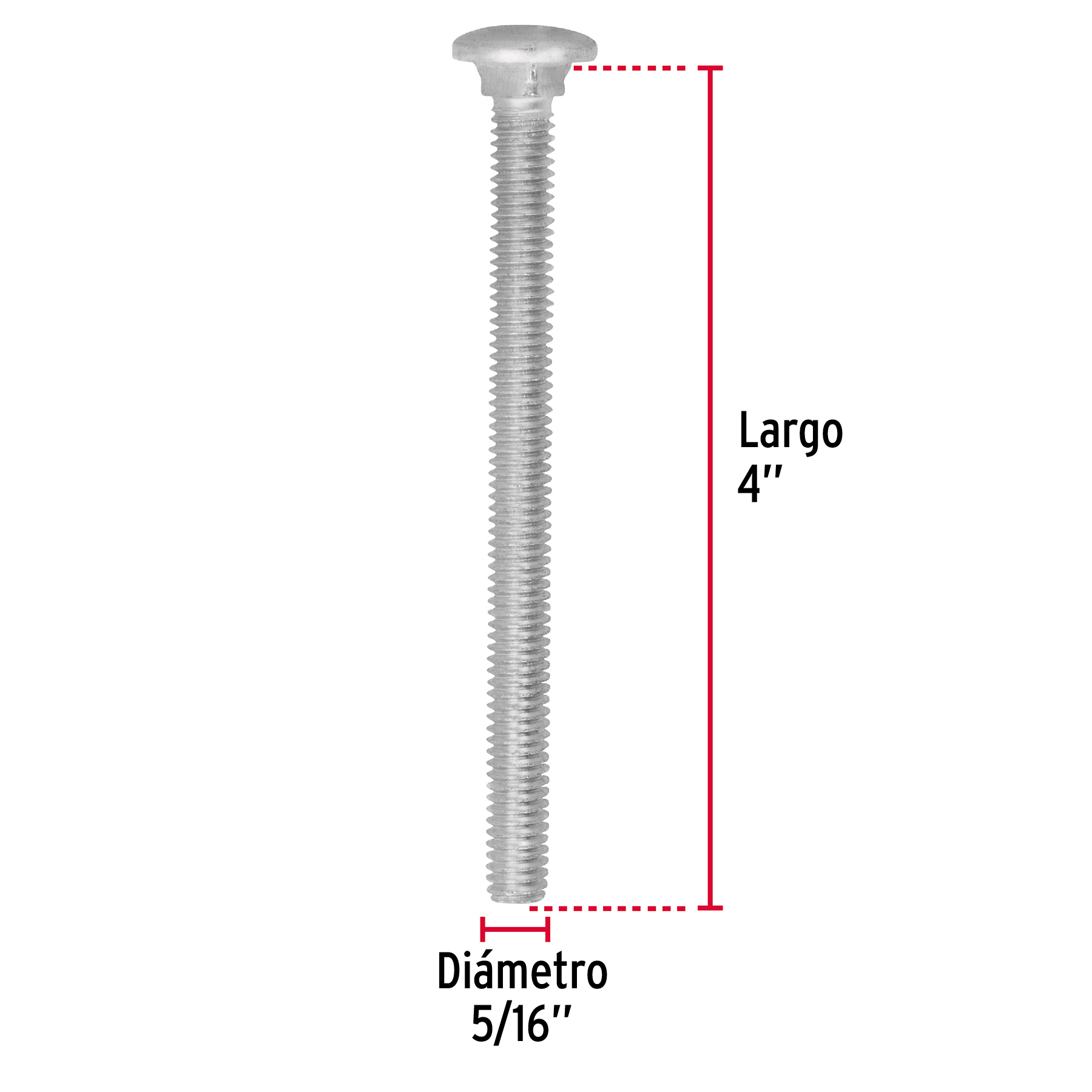 Tornillo tipo coche, galvanizado, 5/16 X 4", 50 piezas