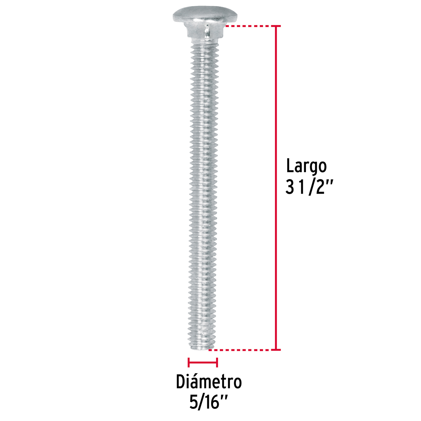 Tornillo tipo coche, galvanizado, 5/16 X 3-1/2", 50 piezas