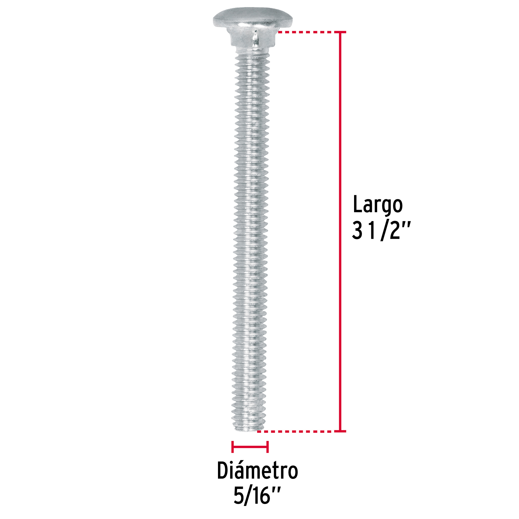 Tornillo tipo coche, galvanizado, 5/16 X 3-1/2", 50 piezas