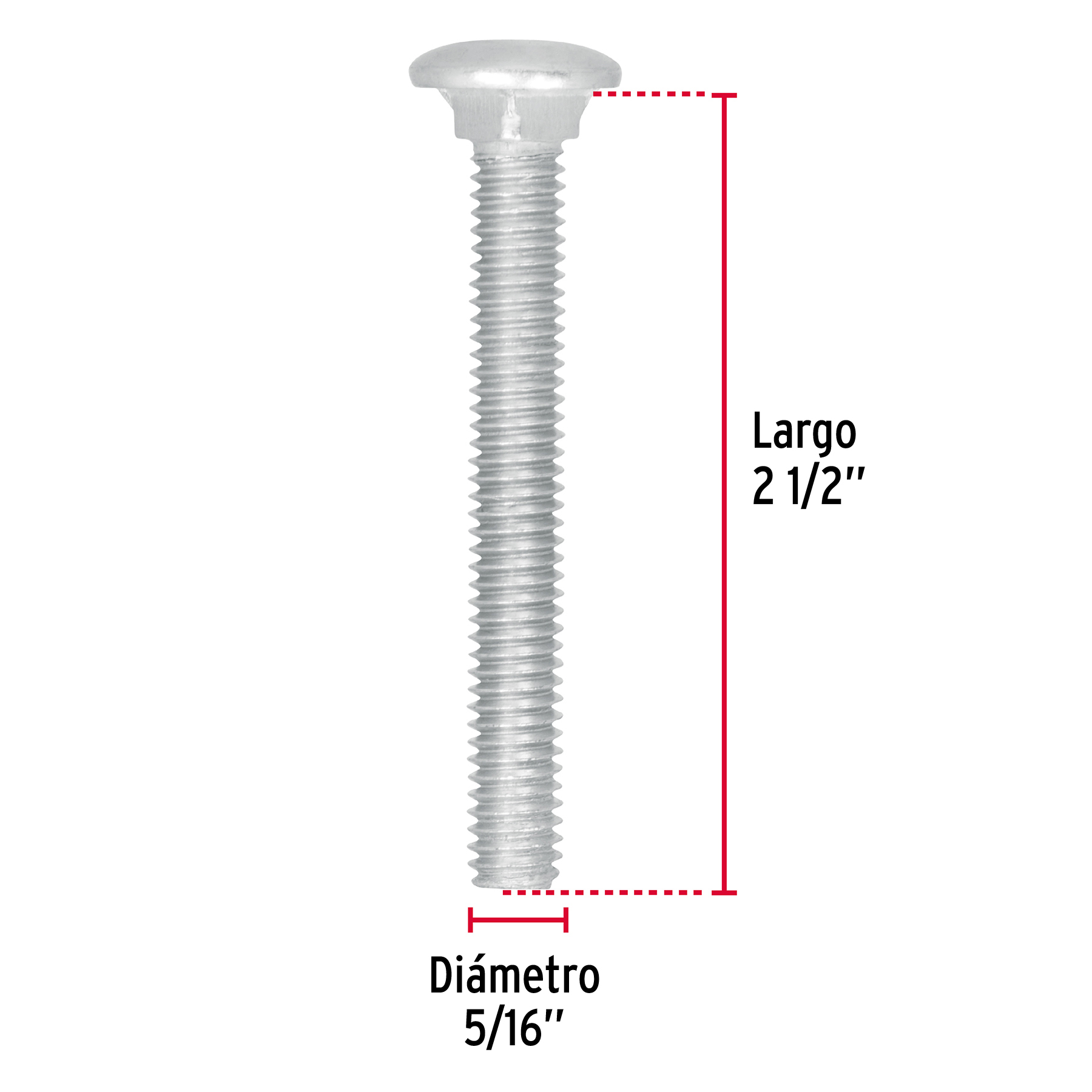 Tornillo tipo coche, galvanizado, 5/16 X 2-1/2", 60 piezas