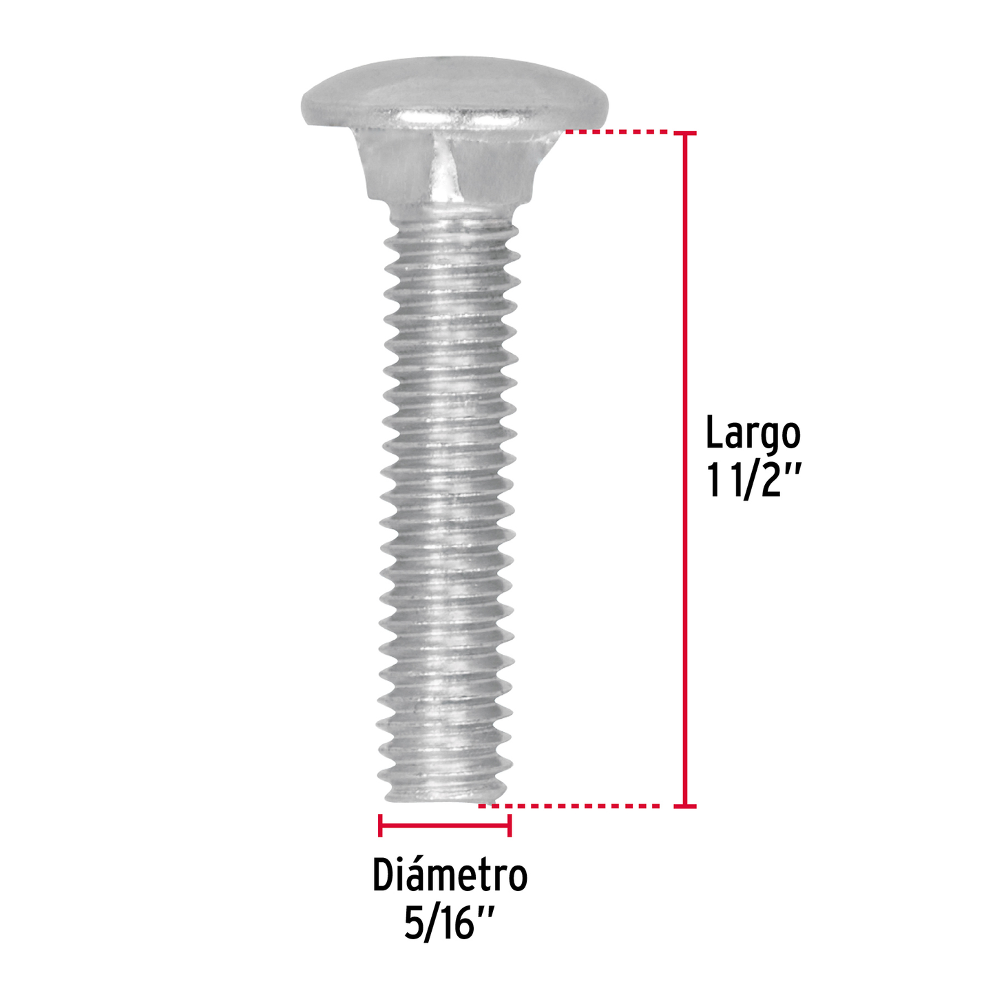 Tornillo tipo coche, galvanizado, 5/16 X 1-1/2", 50 piezas