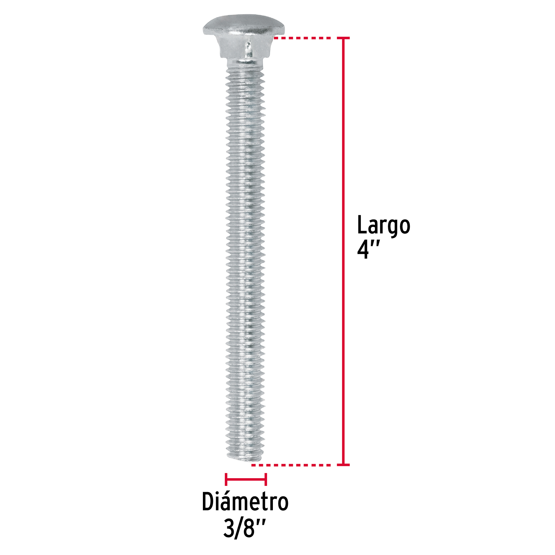 Tornillo tipo coche, galvanizado, 3/8 X 4", 30 piezas