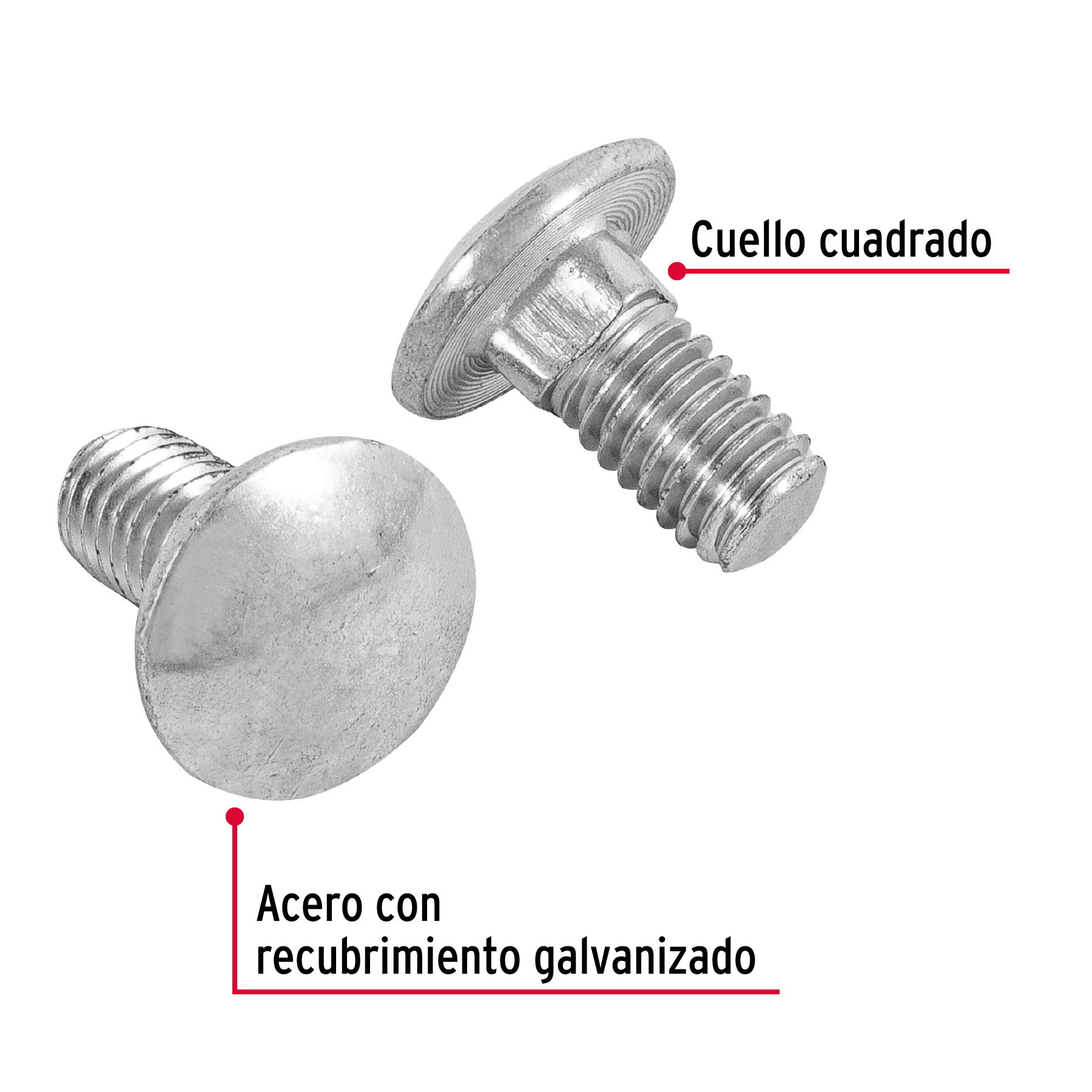 Tornillo tipo coche, galvanizado, 3/8 X 3/4", 50 piezas