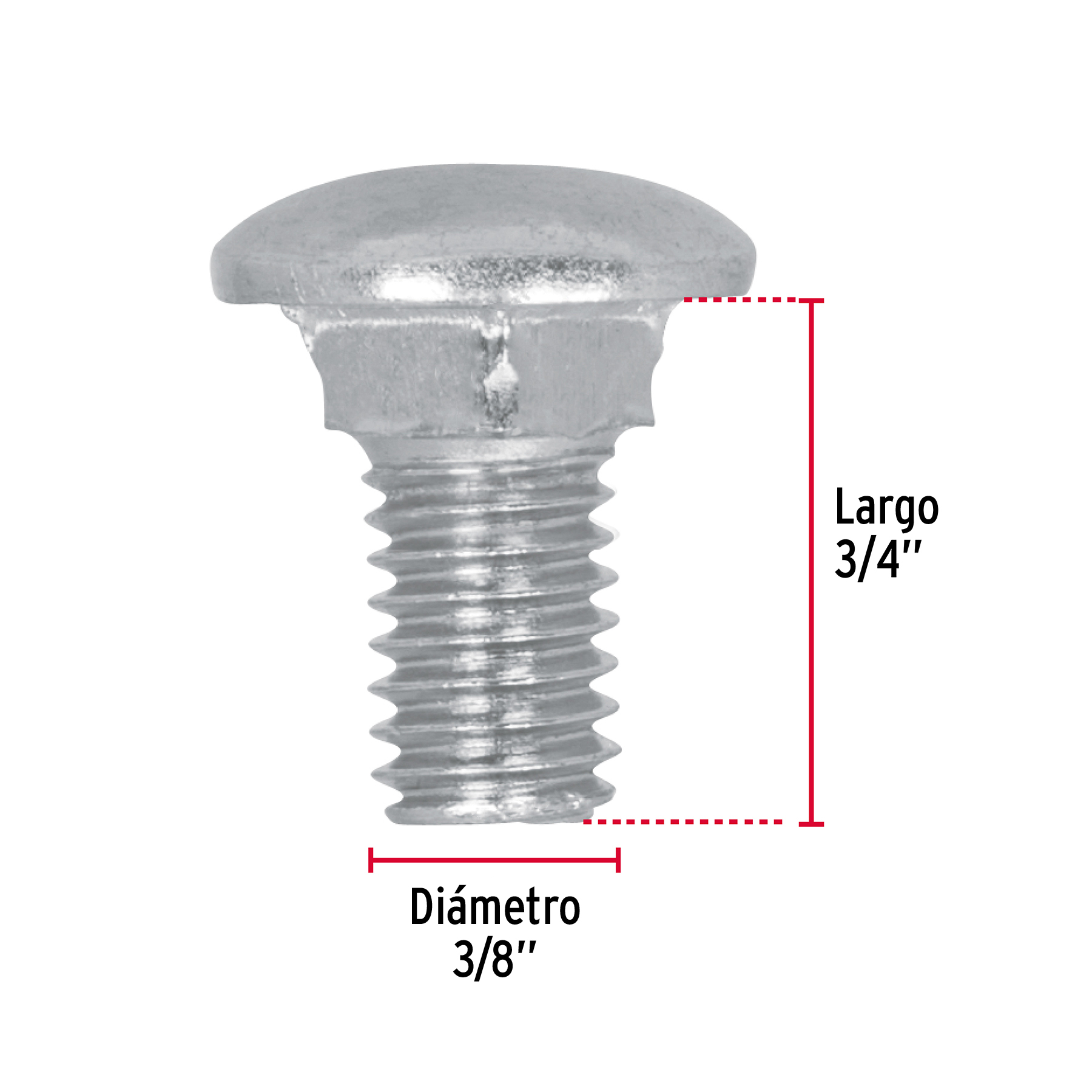 Tornillo tipo coche, galvanizado, 3/8 X 3/4", 50 piezas